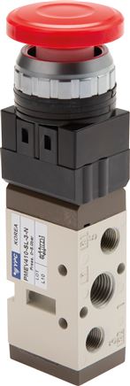 5/2-Wege Ventil G 1/4" (Abluft G 1/8"), Pilztaster rot