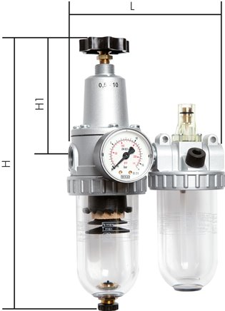 STANDARD-Wartungseinheit, 2-tlg., G 3/8", 0,5 - 16 bar, BG 1, Metallbehälter