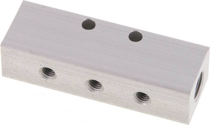 Verteilerleiste 2 x G 1/8"-6 x M 5, Aluminium eloxiert, doppelseitig