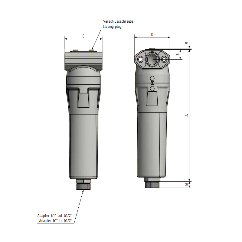 DF-Industrie-Mikrofilter APF23 MFO G1/4 Durchfluss 35 m³/h
