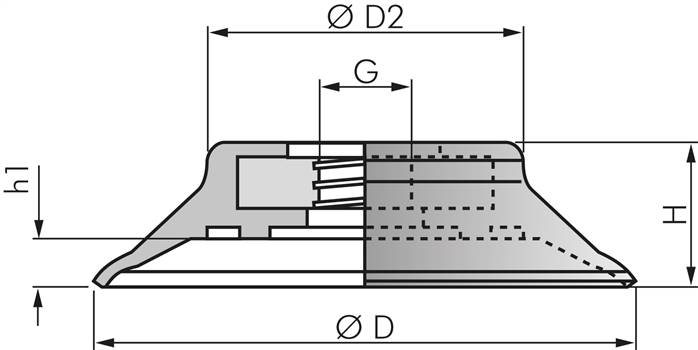 Flachsauger (stabile Lippe), 62x5mm, G 1/4", Silikon (50A, transparent)