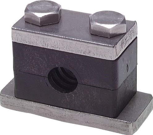 Edelstahl-Rohrschelle, 16mm, Baugröße 1, schwere Baureihe, mit Anschweißplatte & Deckplatte