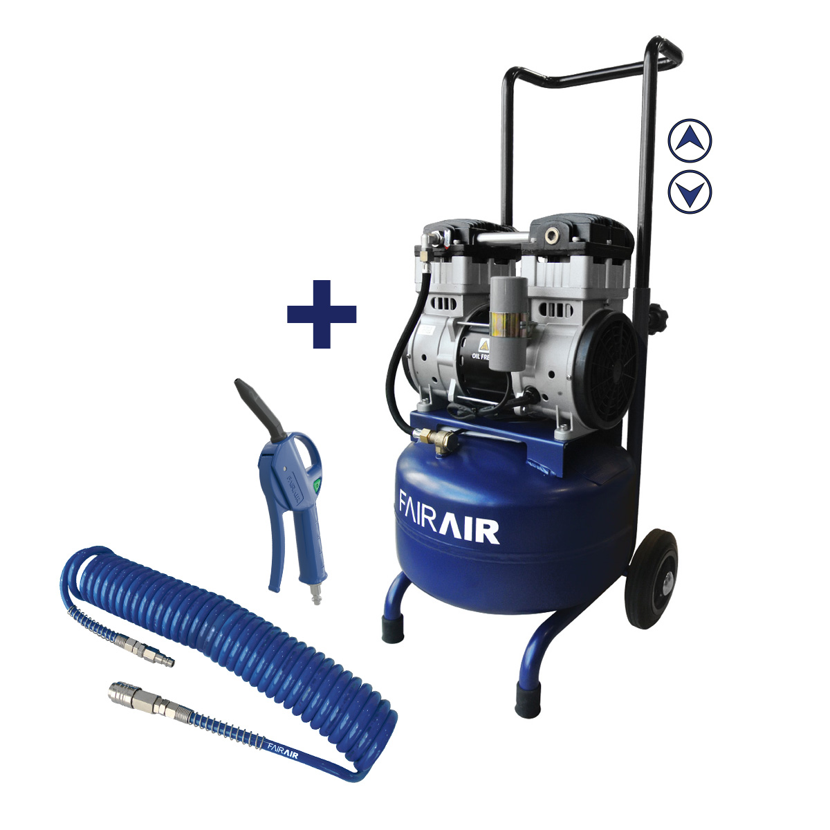 AKTION Leiser Kompressor Starter-Set I FAIRAIR ölfreier Flüsterkompressor + Spiralschlauch-Pistolen-Set