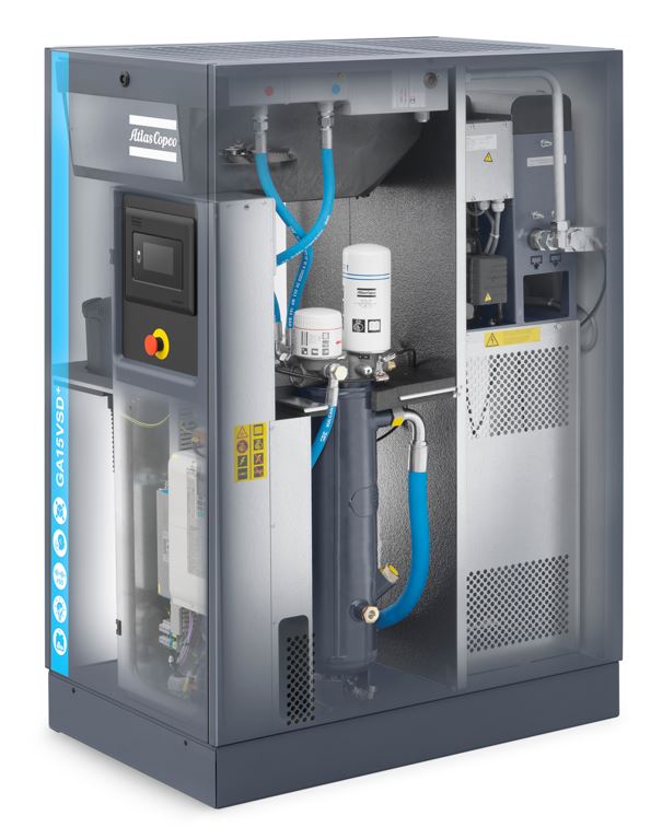 Atlas Copco Schraubenkompressor GA 15 VSDs FF inkl. Kältetrockner - 10 bar