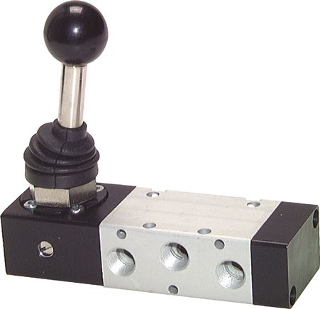 5/2-Wege Handhebelventil, Raste, G 1/4", -0,95 bis 10 bar