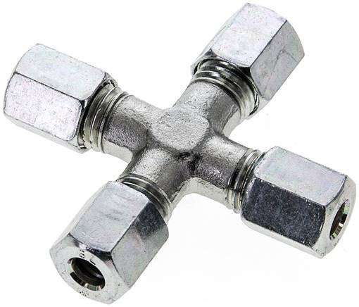 Kreuz-Schneidringverschraubung 6 L (M12x1,5), Stahl verzinkt