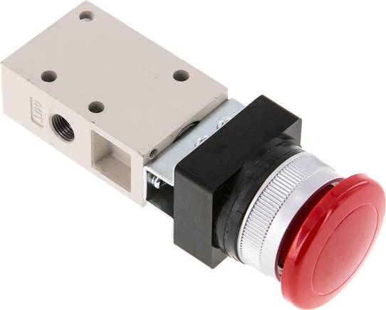 3/2-Wege Ventil G 1/8", Pilztaster rot