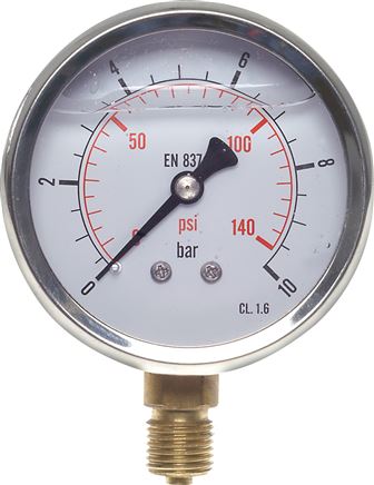 Glycerin-Manometer senkrecht (CrNi/Ms), 63mm, 0 - 16 bar -Eco-Line