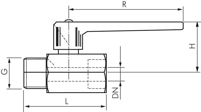Minikugelhahn langer Griff, G 1/4" Innengewinde / Außengewinde, PN 15