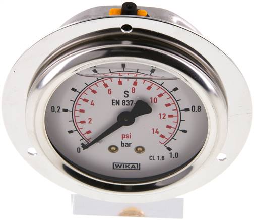 Glycerin-Einbaumanometer,Frontring, 63mm, 0 - 1 bar