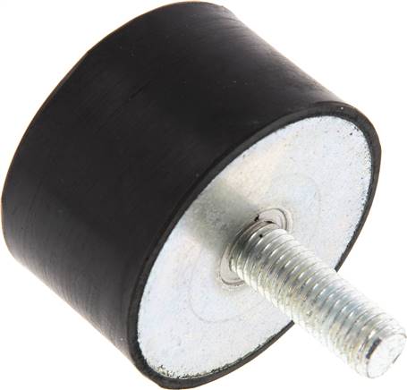 Gummi-Metall-Puffer einseitig mit Gewindestift M 10 x 28, D= 50 - H= 30 mm