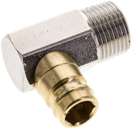 90°-Temperierkupplungsstecker 13mm Zapfen,R 3/8"(AG)