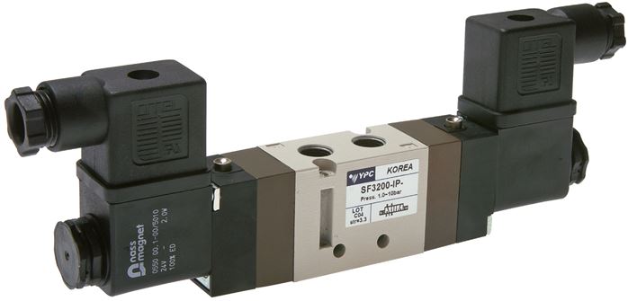 5/2-Wege Magnetventil, G 1/8", Impulsventil, 230 V AC, Norm-Stecker Grösse 1
