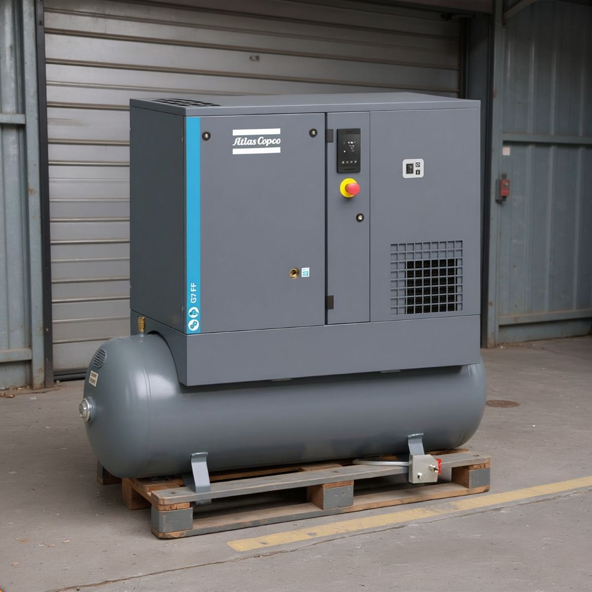 Compressore a vite Atlas Copco G 7 FF - 10 bar, incluso essiccatore a refrigerazione e serbatoio