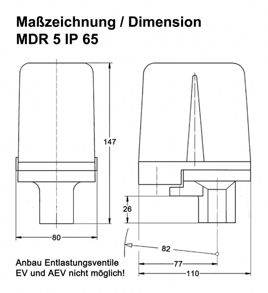 Condor Druckschalter Typ MDR 5/8 Sonderausführung mit Schutzart IP 65 G 1/2" Messing