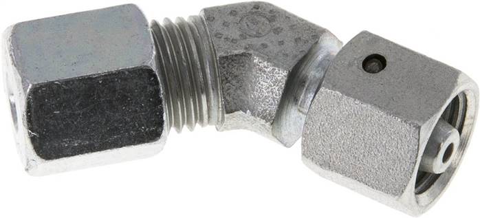 Einstellb. 45°-Schneidringverschraubung 6 S (M14x1,5), Stahl verzinkt, mit Dichtkegel und O-Ring