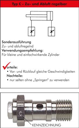 Drosselrückschlagventil G 1/8", zu- und abluftregelnd (C), Messing