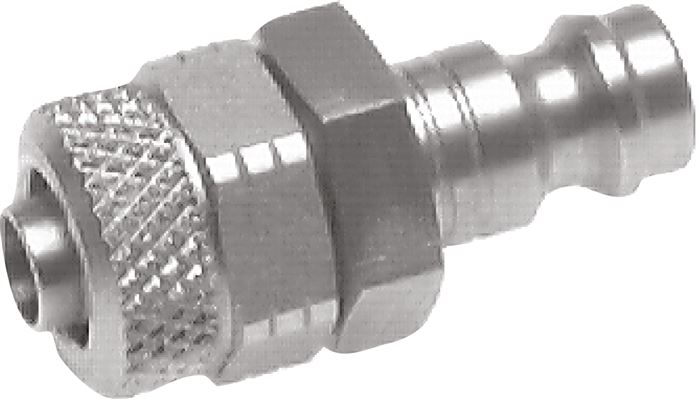 Kupplungsstecker (NW5) 6x4mm Schlauch, Messing vernickelt, Messing vernickelt