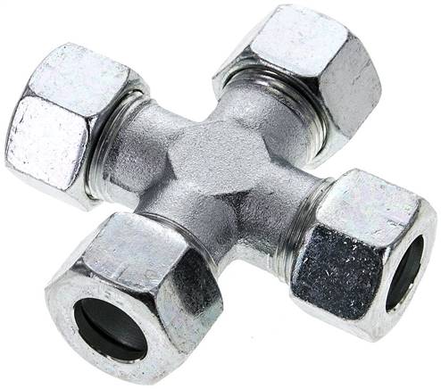 Kreuz-Schneidringverschraubung 15 L (M22x1,5), Stahl verzinkt