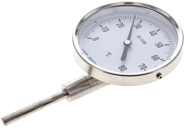 Bimetallthermometer, senkrecht D100/-20 bis +60°C/100mm, Edelstahl
