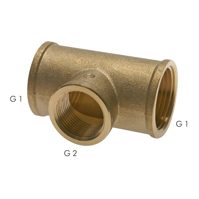 Raccordo a T Rp 1"-Rp 3/4"-Rp 1" (filettatura femmina), ottone