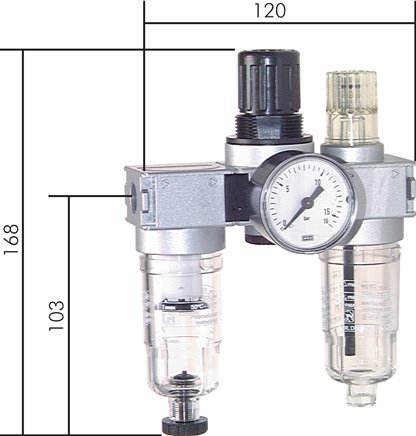 MULTIFIX Wartungseinheit (0), 3-tlg., G 1/4", 0,2 - 6 bar, Kondensatablass automatisch (drucklos geschlossen)
