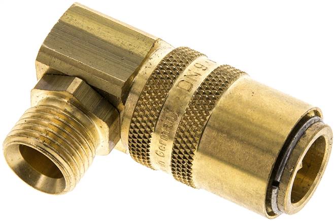 90°-Temperier-Schnellkupplung 13mm Zapfen,M 16x1,5(AG), Messing, mit Entriegelungssicherung