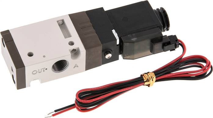 3/2-Wege Magnetventil, G 1/8", Federrückstellung (NC), 24 V=, Stecker SY100, mit LED inkl. 600 mm Kabel