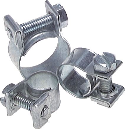 9mm Mini-Schlauchschelle, 15 - 17mm, Stahl verzinkt (W1)