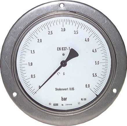 Feinmess-Manometer waagerecht, 160mm, 0 - 6 bar