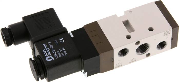 5/2-Wege Magnetventil, G 1/4" (Abluft G 1/8"), Federrückstellung, 12 V=