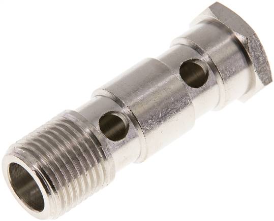Hohlschraube, 2-fach G 1/2"-62,5mm, Messing vernickelt