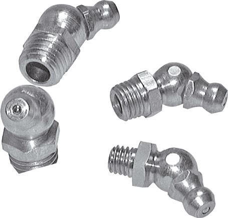 45° Kegelschmiernippel, R 1/4", Stahl verzinkt (6-kant)