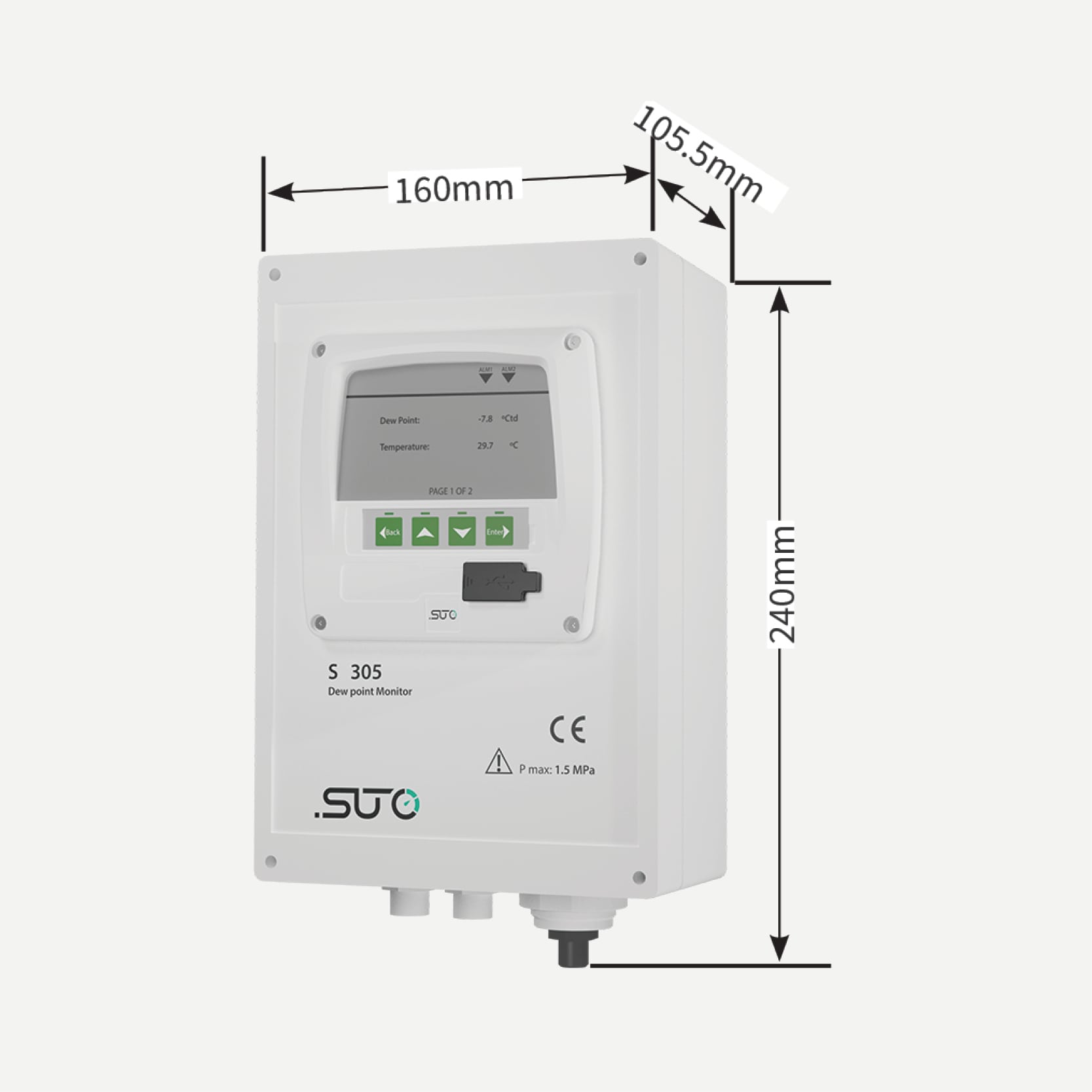 S305 Taupunktwächter für Adsorptionstrockner, -60…+20 °C Td, 6 mm Schlauchanschluss, 100-240 VAC