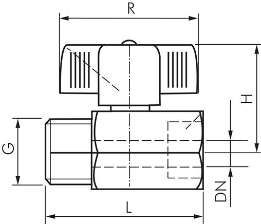 Messing-Minikugelhahn G 1/4" Innengewinde / Außengewinde, PN 15, Flügelgriff