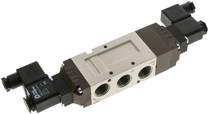 5/3-Wege Magnetventil, G 1/2", Mittelstellung geschlossen, 24 V=, Pilot: Polyamid