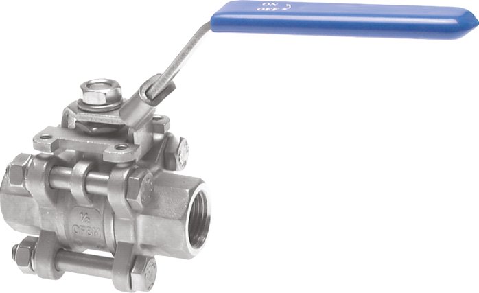 3-teiliger Edelstahl-Kugelhahn, G 1-1/2", 0 bis 63bar