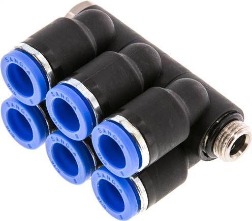 Steck-Mehrfachverteiler, 6-fach G 1/8"-8mm, IQS-Standard