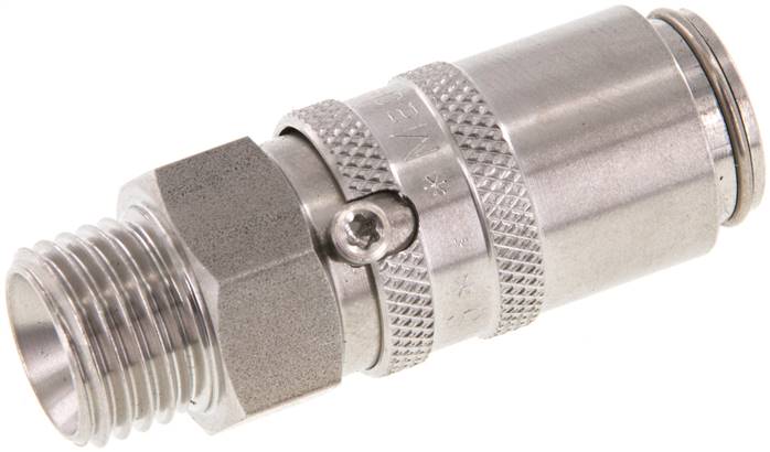 Temperier-Schnellkupplung 9mm Zapfen,M 14x1,5(AG), 1.4305, für Stecker beidseitig absperrend