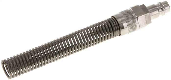 Kupplungsstecker (NW7,2) 12x9mm Schlauch m. Knickschutz, Messing vernickelt