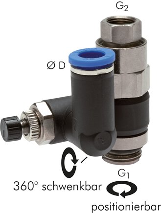 Drosselrückschlagventil G 1/2"-12mm, entsperrbares Rückschlagventil