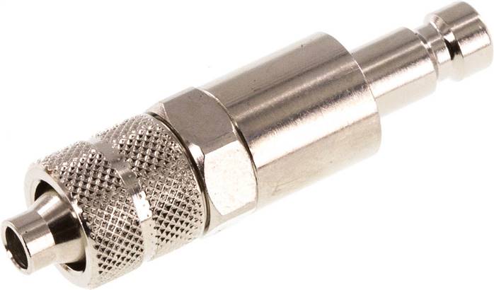 Kupplungsstecker (NW2,7) 6x4mm Schlauch, Messing vernickelt, beidseitig absperrend