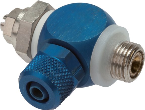 Drosselrückschlagventil G 1/4"-8 x 6mm, zuluftregelnd (A), Aluminium, Schlitzschraube und Kontermutter