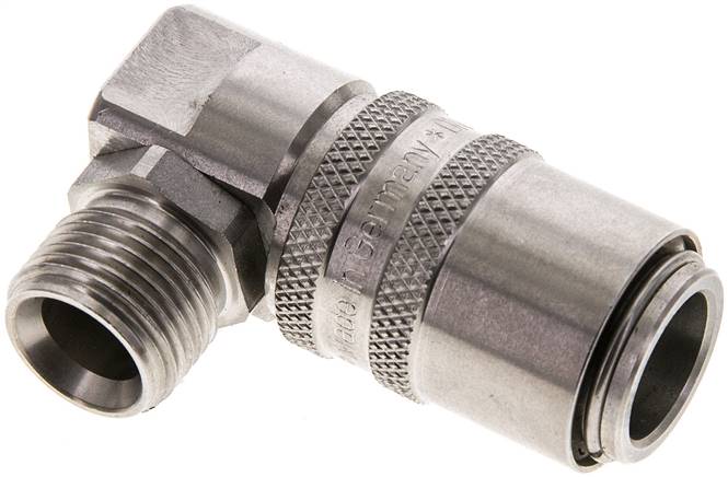 90°-Temperier-Schnellkupplung 13mm Zapfen,G 3/8"(AG), Edelstahl, ohne Ventil