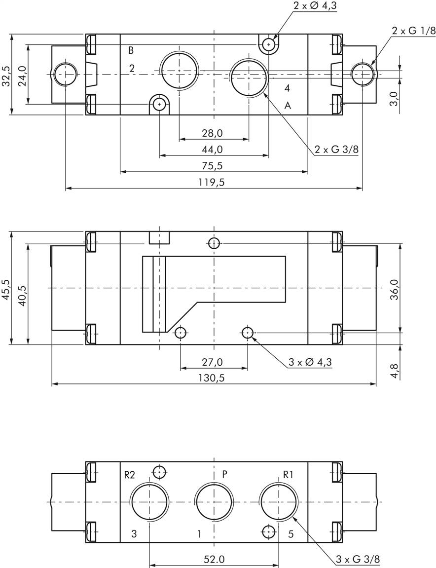 5/2-Wege Pneumatikventil, G 3/8" (Pilot G 1/8"), Impulsventil