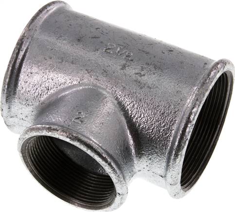 T-Stück Rp 2-1/2"-Rp 2"-Rp 2-1/2" (IG), Temperguss verzinkt