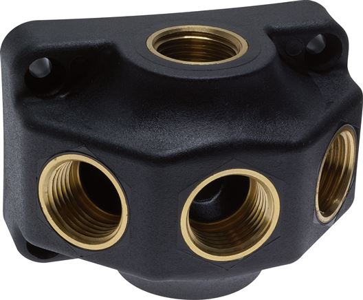 Wanddose (Luftweiche) G 1/2"-3 x G 1/2", Endverteilerdose ohne Durchgangsgewinde