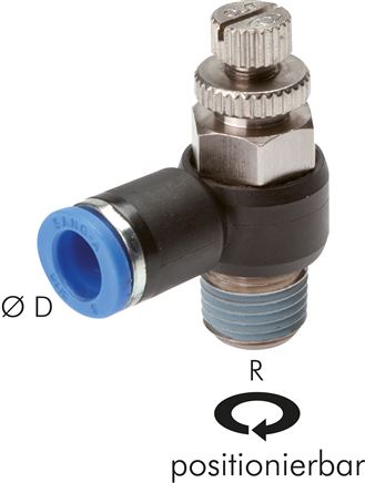 Winkel-Drosselrückschlagventil R 3/8"-8mm,abluftregelnd (Standard)