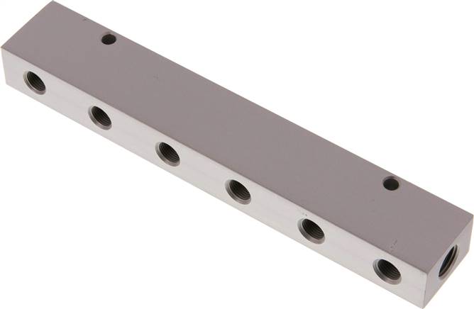Verteilerleiste 2 x G 1/4"-6 x G 1/8", Aluminium eloxiert