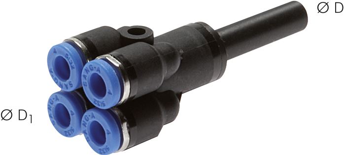 Steckanschluss-4-fach Verteiler 8mm-6mm, IQS-Standard, Steckanschluss